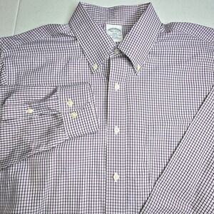 BROOKS BROTHERS Men's 16.5 - 4/5‎ Purple White Check Long Sleeve Shirt -893